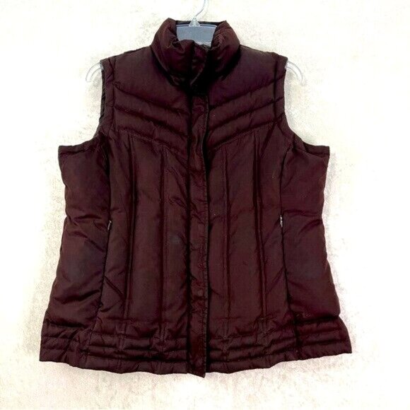 ATHLETIC WORKS Down Puffer Vest Womens L Darkest Brown Front Zip‎ Pockets Hiking - Picture 1 of 15